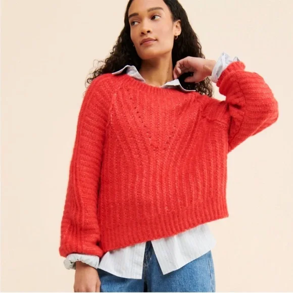 BOGO! Free People Carter Soft Chunky Knit Pullover Red Size Medium - Picture 4 of 10